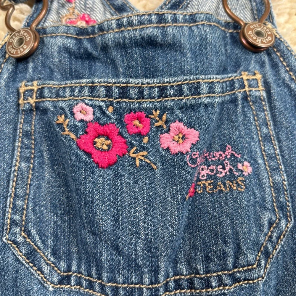 OshKosh‎ Bgosh Girls Denim Floral Embroidered Overalls Blue 24 Months